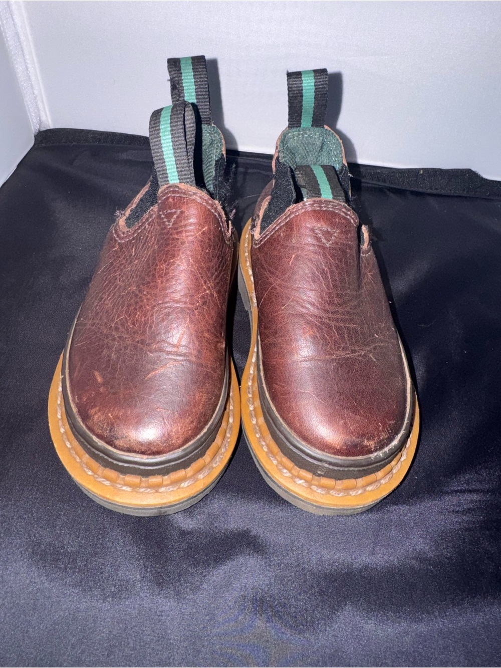 Georgia Boot Kids Brown Leather Pull-On Boots with Green-Striped Tabs